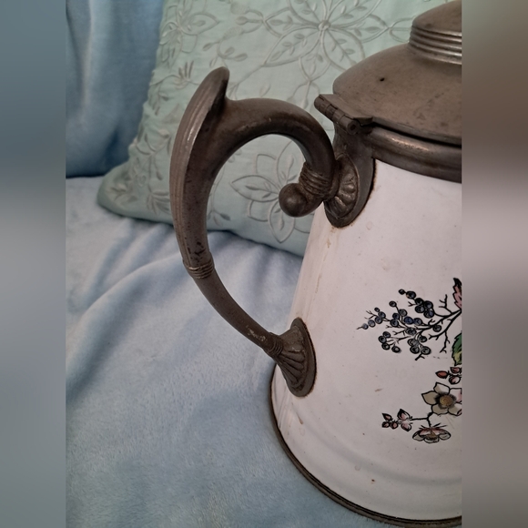 Antique Graniteware Enamel Pewter Coffee Pot Manning Bowman 9 3/4" - Picture 5 of 10